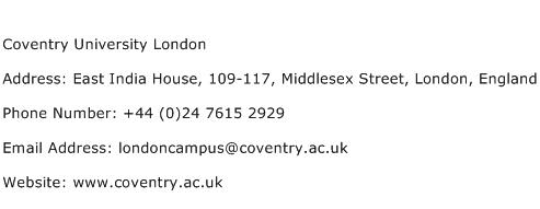 Coventry University London Address Contact Number