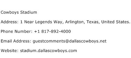 Cowboys Stadium Address Contact Number