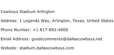 Cowboys Stadium Arlington Address Contact Number