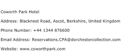 Coworth Park Hotel Address Contact Number