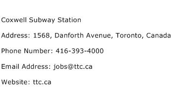 Coxwell Subway Station Address Contact Number