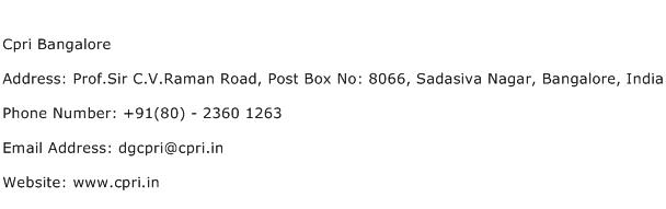 Cpri Bangalore Address Contact Number
