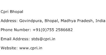 Cpri Bhopal Address Contact Number