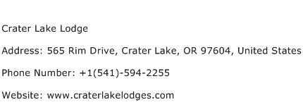 Crater Lake Lodge Address Contact Number