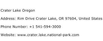 Crater Lake Oregon Address Contact Number