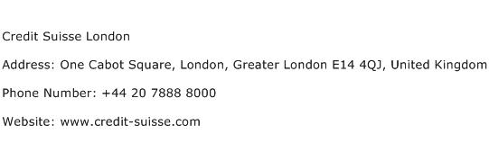 Credit Suisse London Address Contact Number