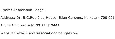 Cricket Association Bengal Address Contact Number