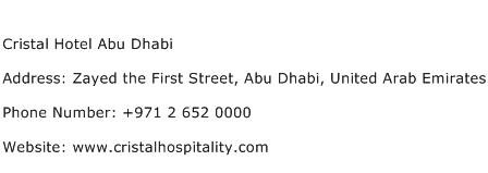 Cristal Hotel Abu Dhabi Address Contact Number