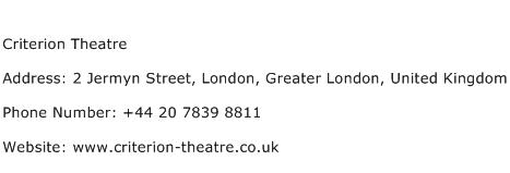 Criterion Theatre Address Contact Number