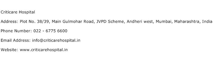 Criticare Hospital Address Contact Number