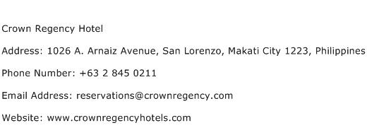 Crown Regency Hotel Address Contact Number