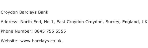 Croydon Barclays Bank Address Contact Number