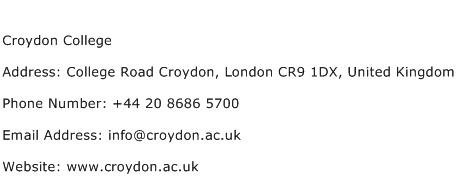 Croydon College Address Contact Number