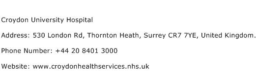 Croydon University Hospital Address Contact Number