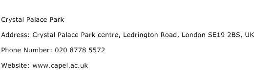 Crystal Palace Park Address Contact Number