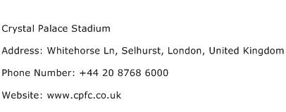 Crystal Palace Stadium Address Contact Number