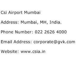 Csi Airport Mumbai Address Contact Number