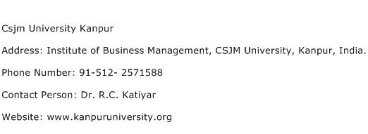 Csjm University Kanpur Address Contact Number