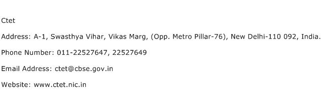 Ctet Address Contact Number
