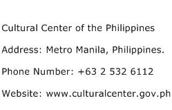 Cultural Center of the Philippines Address Contact Number