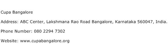 Cupa Bangalore Address Contact Number