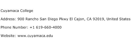 Cuyamaca College Address Contact Number