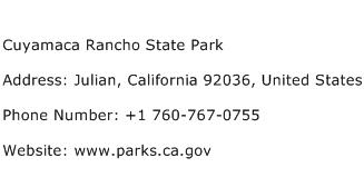 Cuyamaca Rancho State Park Address Contact Number