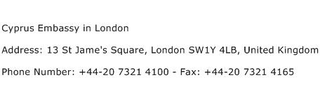 Cyprus Embassy in London Address Contact Number