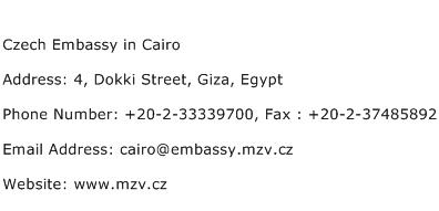 Czech Embassy in Cairo Address Contact Number