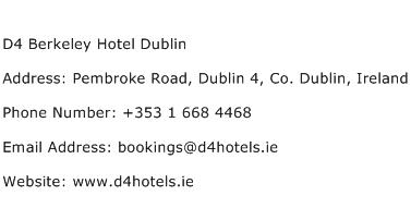 D4 Berkeley Hotel Dublin Address Contact Number