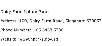 Dairy Farm Nature Park Address Contact Number