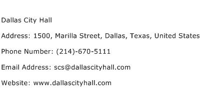 Dallas City Hall Address Contact Number
