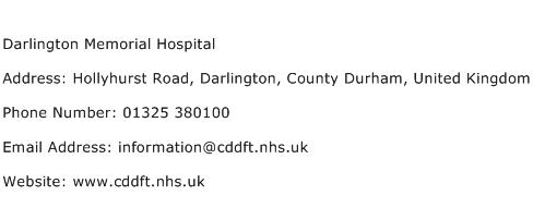 Darlington Memorial Hospital Address Contact Number