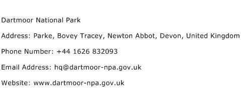 Dartmoor National Park Address Contact Number