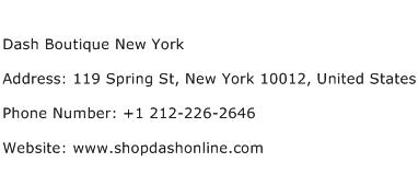 Dash Boutique New York Address Contact Number