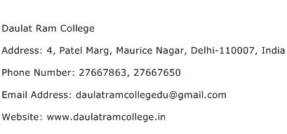 Daulat Ram College Address Contact Number