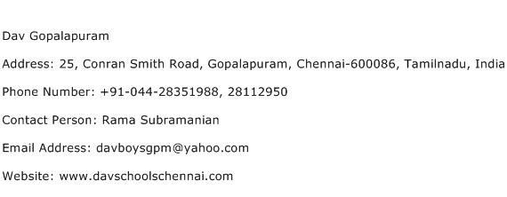 Dav Gopalapuram Address Contact Number