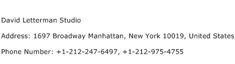 David Letterman Studio Address Contact Number