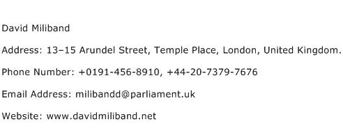 David Miliband Address Contact Number