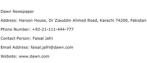 Dawn Newspaper Address Contact Number