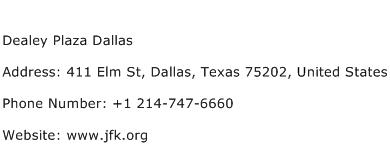 Dealey Plaza Dallas Address Contact Number