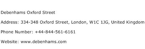 Debenhams Oxford Street Address Contact Number