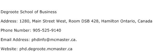 Degroote School of Business Address Contact Number
