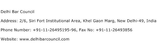 Delhi Bar Council Address Contact Number