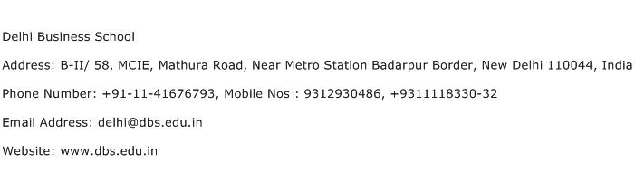 Delhi Business School Address Contact Number