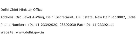 Delhi Chief Minister Office Address Contact Number