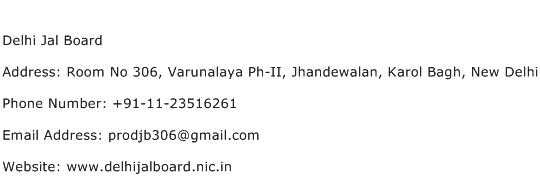 Delhi Jal Board Address Contact Number
