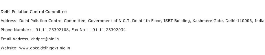 Delhi Pollution Control Committee Address Contact Number