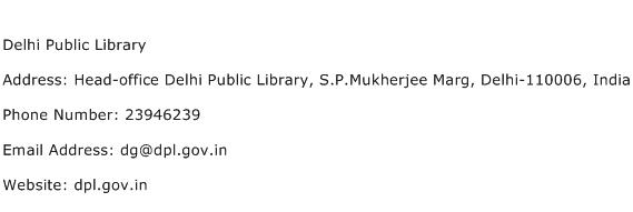 Delhi Public Library Address Contact Number