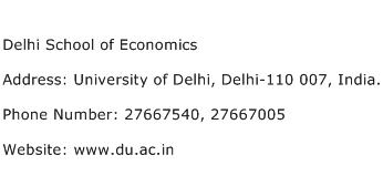 Delhi School of Economics Address Contact Number